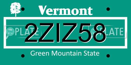 2ZIZ58 Vermont License Plate