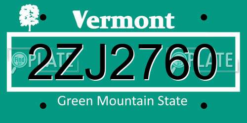 2ZJ2760 Vermont License Plate