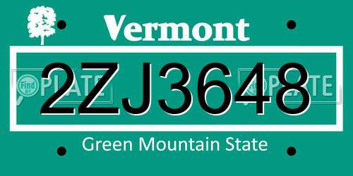 2ZJ3648 Vermont License Plate