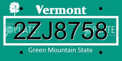 2ZJ8758 Vermont License Plate