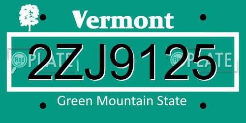 2ZJ9125 Vermont License Plate