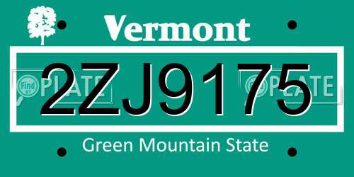 2ZJ9175 Vermont License Plate