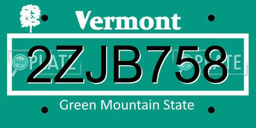 2ZJB758 Vermont License Plate