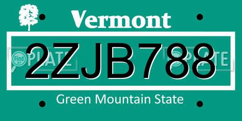 2ZJB788 Vermont License Plate
