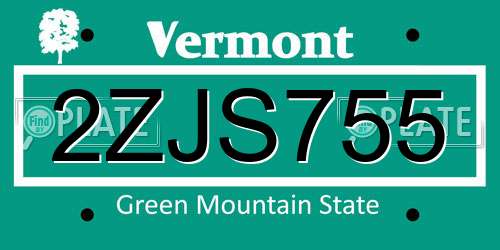 2ZJS755 Vermont License Plate