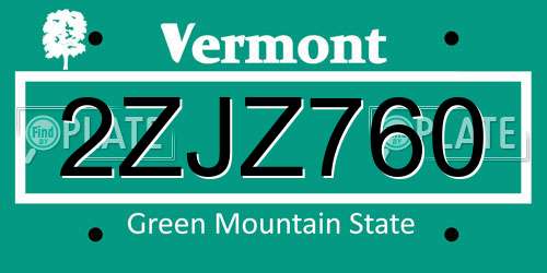2ZJZ760 Vermont License Plate