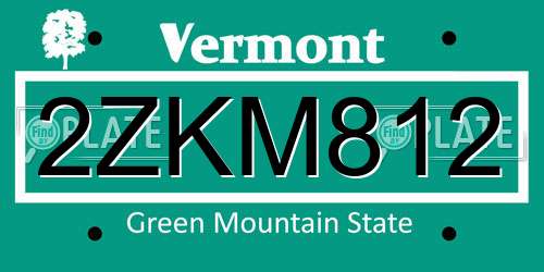 2ZKM812 Vermont License Plate