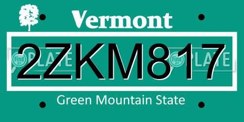 2ZKM817 Vermont License Plate