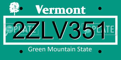 2ZLV351 Vermont License Plate