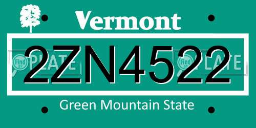 2ZN4522 Vermont License Plate