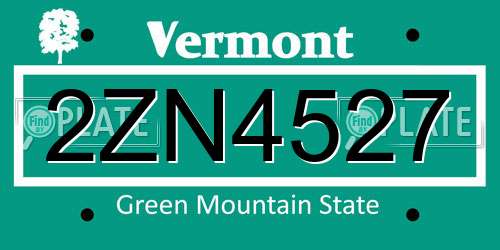 2ZN4527 Vermont License Plate