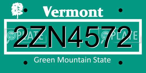2ZN4572 Vermont License Plate