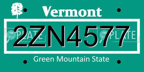 2ZN4577 Vermont License Plate