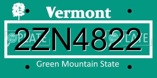 2ZN4822 Vermont License Plate