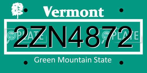 2ZN4872 Vermont License Plate