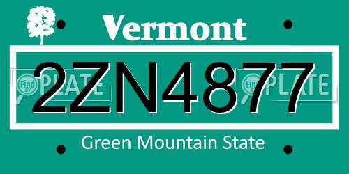 2ZN4877 Vermont License Plate