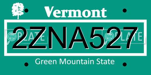 2ZNA527 Vermont License Plate