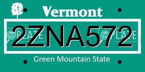 2ZNA572 Vermont License Plate