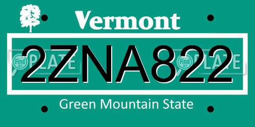 2ZNA822 Vermont License Plate