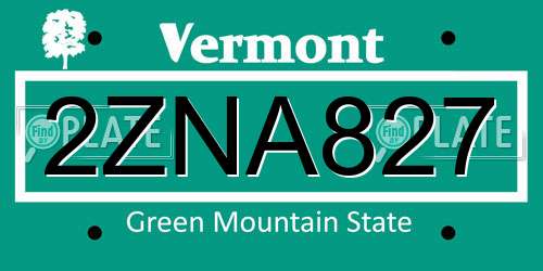 2ZNA827 Vermont License Plate