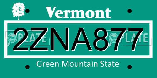 2ZNA877 Vermont License Plate