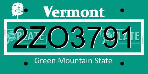 2ZO3791 Vermont License Plate