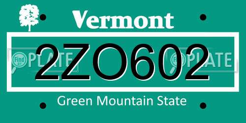 2ZO602 Vermont License Plate