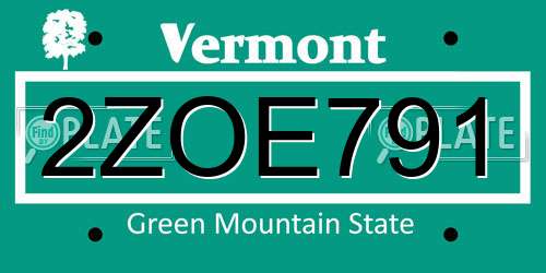 2ZOE791 Vermont License Plate