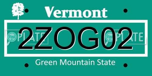 2ZOG02 Vermont License Plate