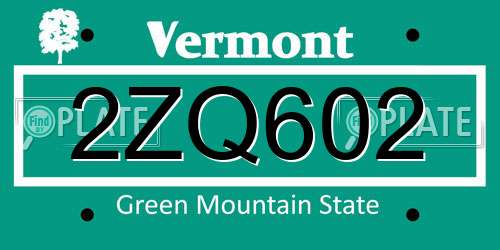 2ZQ602 Vermont License Plate