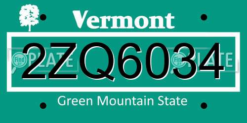 2ZQ6034 Vermont License Plate