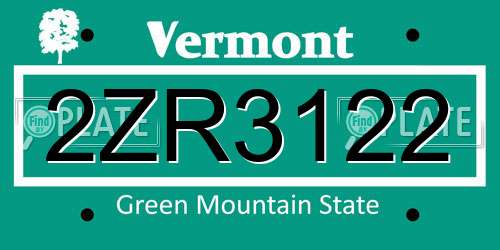 2ZR3122 Vermont License Plate