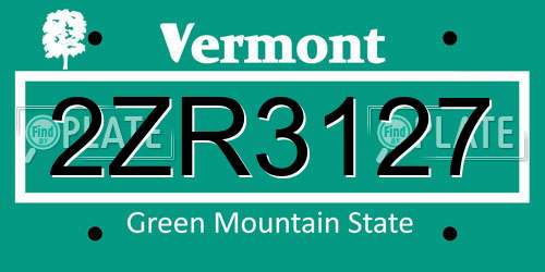 2ZR3127 Vermont License Plate