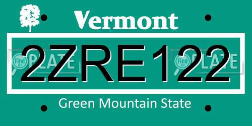 2ZRE122 Vermont License Plate