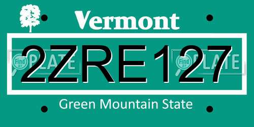 2ZRE127 Vermont License Plate