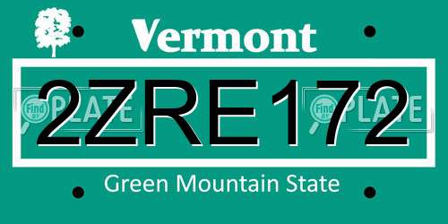 2ZRE172 Vermont License Plate