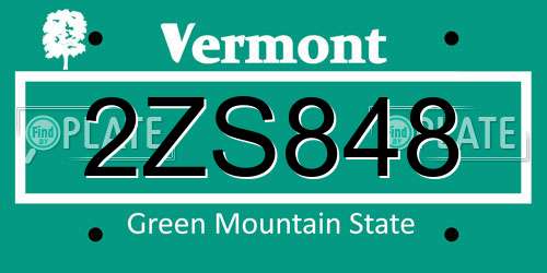 2ZS848 Vermont License Plate