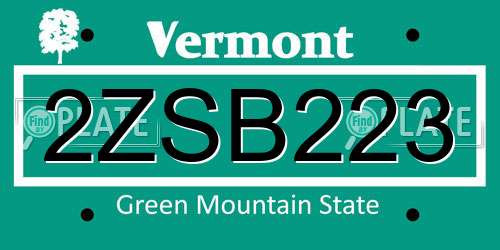 2ZSB223 Vermont License Plate