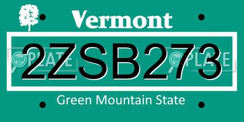 2ZSB273 Vermont License Plate