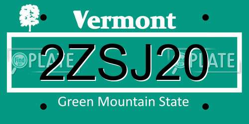 2ZSJ20 Vermont License Plate