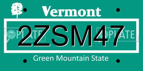 2ZSM47 Vermont License Plate