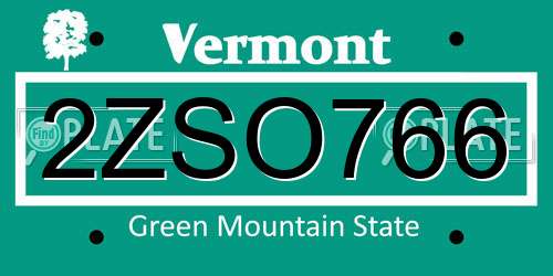 2ZSO766 Vermont License Plate