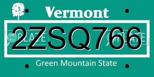 2ZSQ766 Vermont License Plate