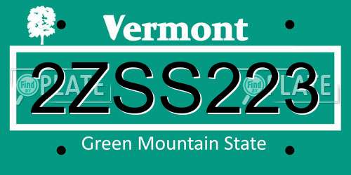 2ZSS223 Vermont License Plate