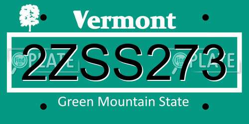 2ZSS273 Vermont License Plate