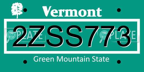 2ZSS773 Vermont License Plate