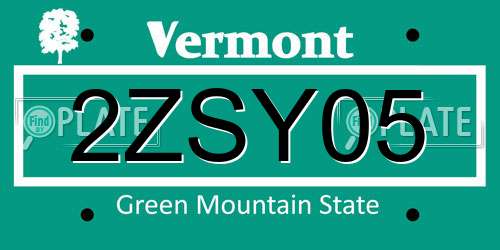 2ZSY05 Vermont License Plate
