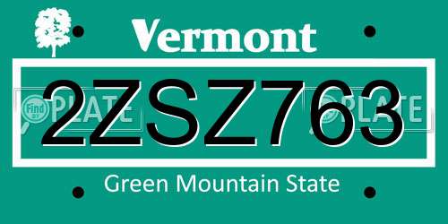 2ZSZ763 Vermont License Plate