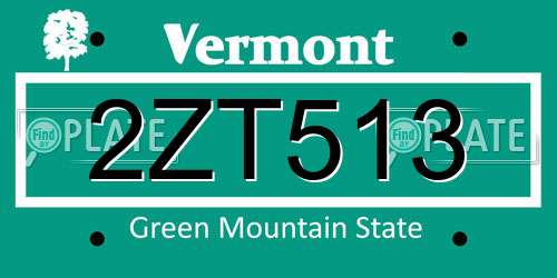 2ZT513 Vermont License Plate