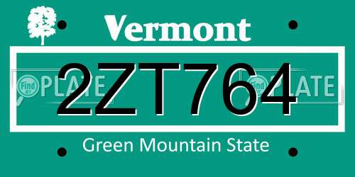 2ZT764 Vermont License Plate